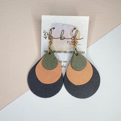 LINDSEY - Leather Earrings   ||  <BR> PEARLIZED OLIVE,  <BR>  PEARLIZED PINK, <BR>  PEARLIZED NAVY BLUE