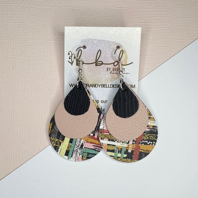 LINDSEY - Leather Earrings   ||  <BR> BLACK PALMS , <BR>  MATTE BLUSH PINK, <BR> FALL ABSTRACT BRUSHSTROKES