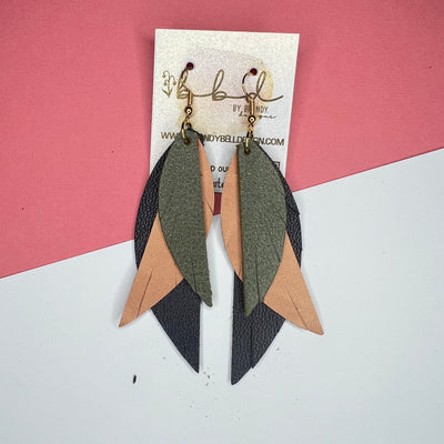 ANDY - Leather Earrings   ||  <BR> PEARLIZED OLIVE,  <BR>  PEARLIZED PINK, <BR>  PEARLIZED NAVY BLUE