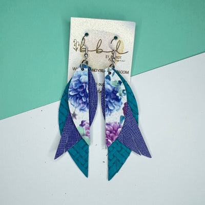 ANDY - Leather Earrings   ||  <BR> PURPLE & BLUE FLORAL,  <BR>  PURPLE SAFFIANO, <BR>  TEAL PANAMA WEAVE