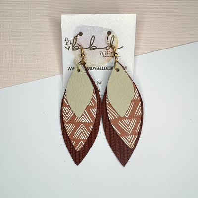 DOROTHY - Leather Earrings   ||  <BR>  MATTE IVORY, <BR> MUDCLOTH PRINT, <BR> RUST PALMS