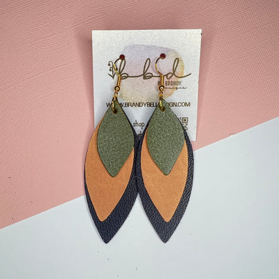 DOROTHY - Leather Earrings   ||  <BR> PEARLIZED OLIVE,  <BR>  PEARLIZED PINK, <BR>  PEARLIZED NAVY BLUE