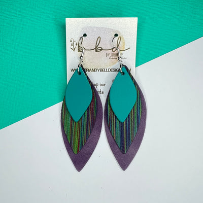 DOROTHY - Leather Earrings   ||  <BR> MATTE TEAL SMOOTH,  <BR>  MULTICOLOR STRIPE, <BR> RIVIERA PLUM
