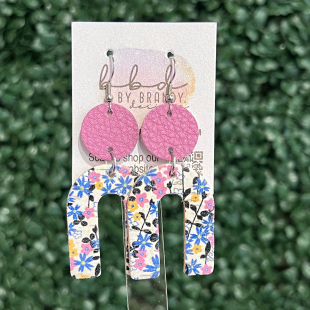 HOPE - Leather Earrings  ||    <BR> MATTE MAUVE, <BR> TINY FLORAL (LEATHER ON CORK)