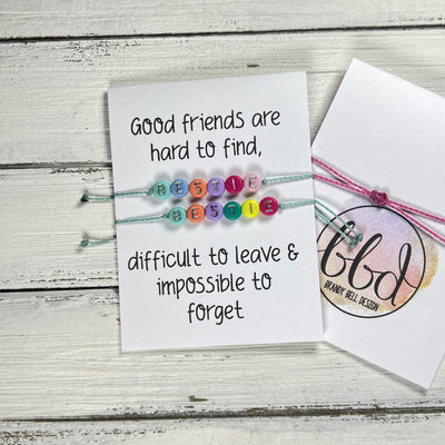 FRIENDSHIP BRACELET - Handmade by Brandy Bell Design <br> Adjustable Waxed Cotton  "BESTIE" (aqua)