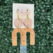 HOPE - Leather Earrings  ||    <BR> SHIMMER VINTAGE PINK, <BR> ROSE GOLD ON CORK (LEATHER ON CORK)