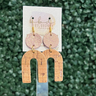 HOPE - Leather Earrings  ||    <BR> SHIMMER VINTAGE PINK, <BR> ROSE GOLD ON CORK (LEATHER ON CORK)
