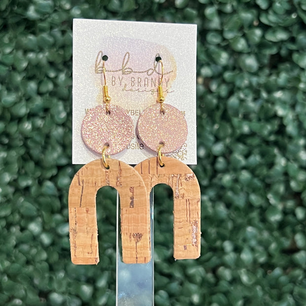 HOPE - Leather Earrings  ||    <BR> SHIMMER VINTAGE PINK, <BR> ROSE GOLD ON CORK (LEATHER ON CORK)