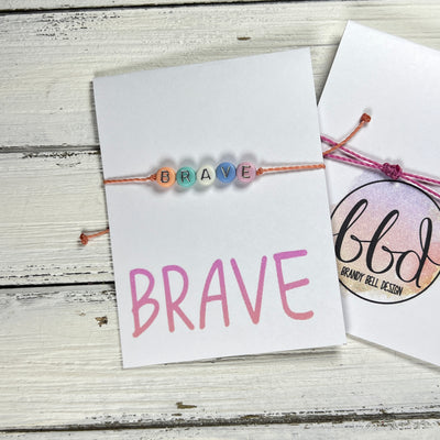 INSPIRATIONAL BRACELET - Handmade by Brandy Bell Design <br> Adjustable Waxed Cotton  "BRAVE" (coral)