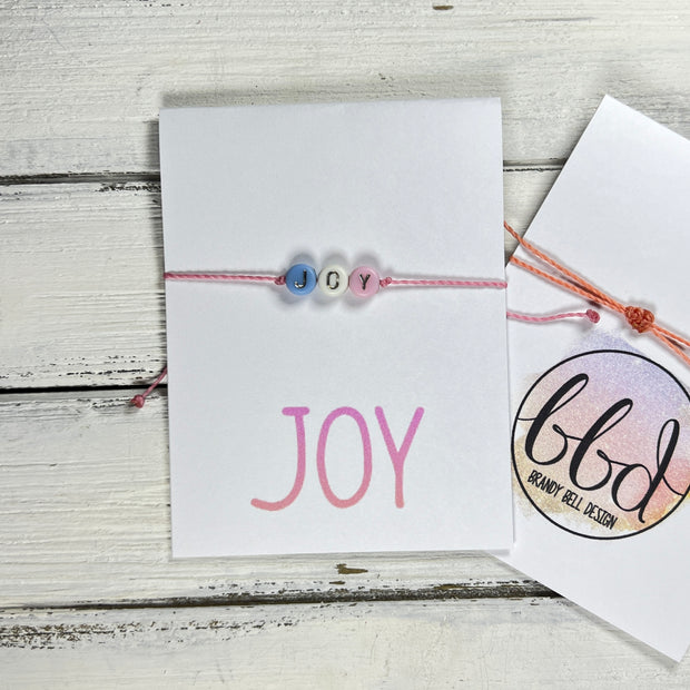 INSPIRATIONAL BRACELET - Handmade by Brandy Bell Design <br> Adjustable Waxed Cotton  "JOY" (light pink)