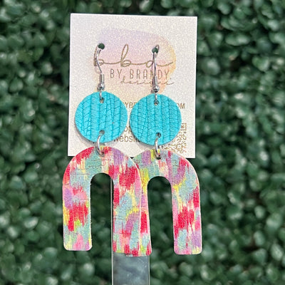 HOPE - Leather Earrings  ||    <BR> AQUA PALMS, <BR> MULTICOLOR BRUSH STROKES (LEATHER ON CORK)