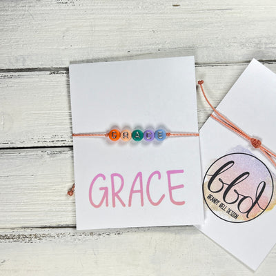 INSPIRATIONAL BRACELET - Handmade by Brandy Bell Design <br> Adjustable Waxed Cotton  "GRACE" (coral)