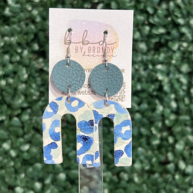 HOPE - Leather Earrings  ||    <BR>MATTE SPRUCE GREEN, <BR> SAGE & NAVY LEOPARD (LEATHER ON CORK)