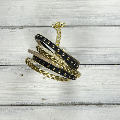 LAYERED WRAP BRACELET - Handmade by Brandy Bell Design <br> Gold Braid, Sparkle Gold & Black Suede