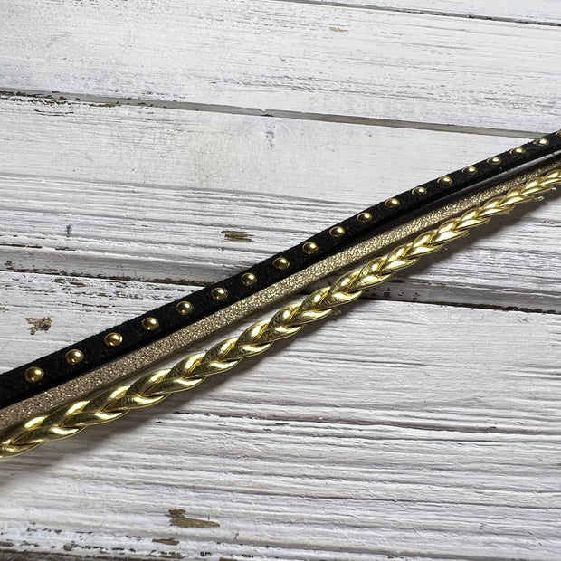 LAYERED WRAP BRACELET - Handmade by Brandy Bell Design <br> Gold Braid, Sparkle Gold & Black Suede