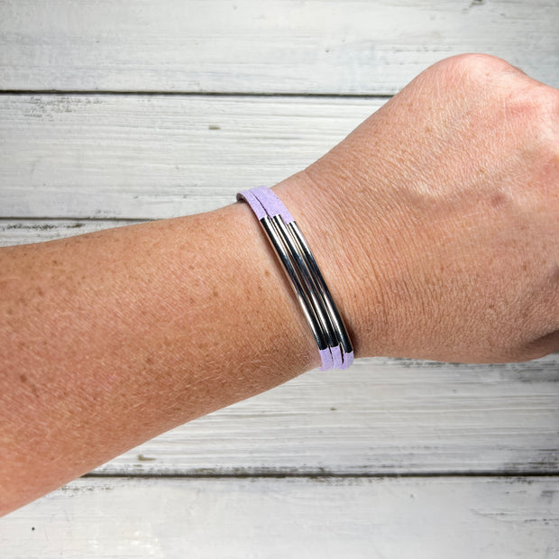 LAYERED FAUX SUEDE BRACELET - Handmade by Brandy Bell Design <br> Lilac Faux Suede (Silver tubes)