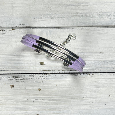 LAYERED FAUX SUEDE BRACELET - Handmade by Brandy Bell Design <br> Lilac Faux Suede (Silver tubes)
