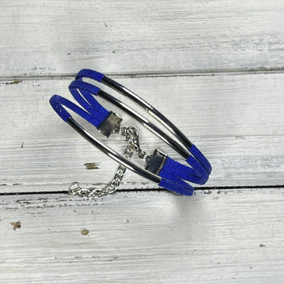 LAYERED FAUX SUEDE BRACELET - Handmade by Brandy Bell Design <br> Sparkle Blue Faux Suede (Silver tubes)