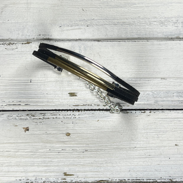 LAYERED FAUX SUEDE BRACELET - Handmade by Brandy Bell Design <br> Sparkle Black Faux Suede (Silver, Gold, Bronze Tubes)