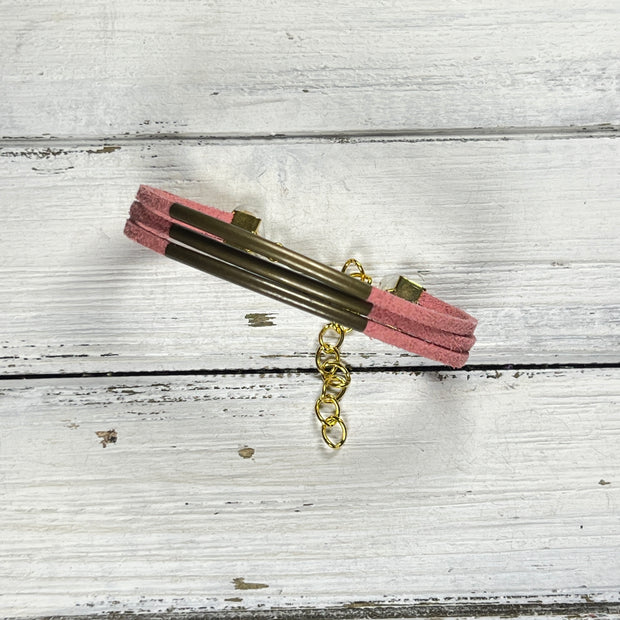 LAYERED FAUX SUEDE BRACELET - Handmade by Brandy Bell Design <br> Dusty Rose Faux Suede (Bronze tubes)
