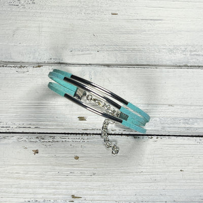 LAYERED FAUX SUEDE BRACELET - Handmade by Brandy Bell Design <br> Aqua Faux Suede (Silver tubes)