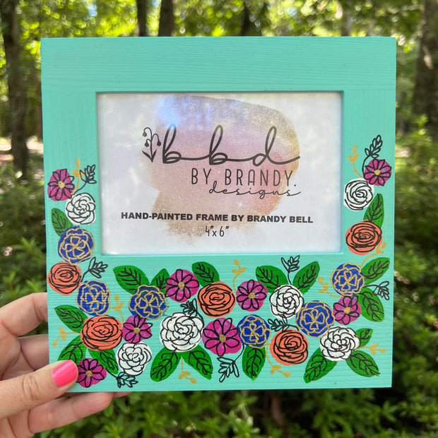 4" x 6" Hand-painted wood frame by Brandy Bell (Aqua)