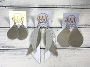 ANDY - Leather Earrings   ||  <BR> MUDCLOTH PRINT,  <BR>  MATTE IVORY, <BR> RUST PALMS