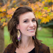 INDIA -  Leather Earrings  ||  <BR> COLORFUL CONFETTI, <BR> PEARLIZED PEACH, <BR> METALLIC GOLD BRAID