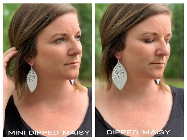 ✨ GLITTER  "DIPPED" MAISY (2 SIZES!) - Genuine Leather Earrings  || MATTE IVORY  + CHOOSE YOUR GLITTER "DIPPED" FINISH