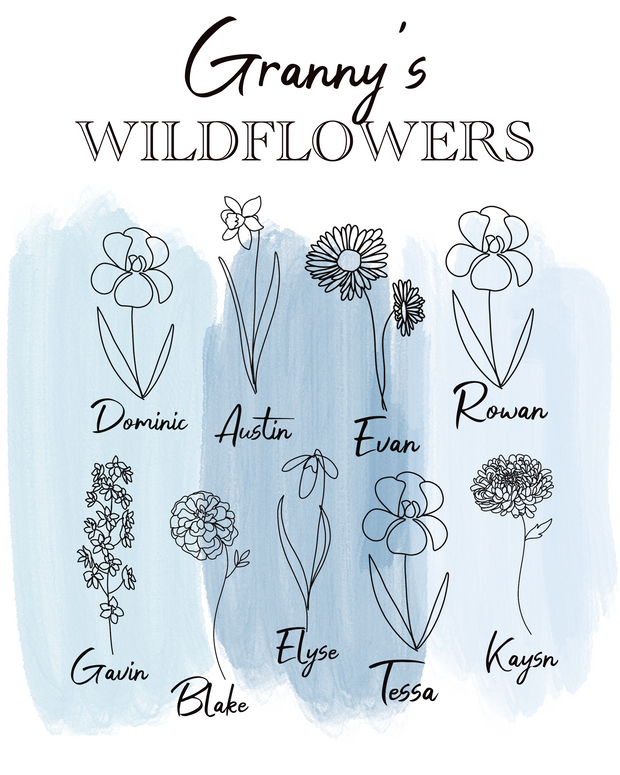 CUSTOM 8" x 10" Birth Flower PRINT- Original Artwork by Brandy Bell  : Grandparent's Wildflowers (8+ Birth Flowers)