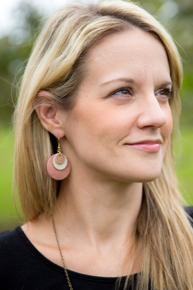 GRAY -  Leather Earrings  ||   <BR> BLACK GLOSS DOTS, <BR>  RED & BLACK GLITTER (FAUX LEATHER), <BR> MATTE RED