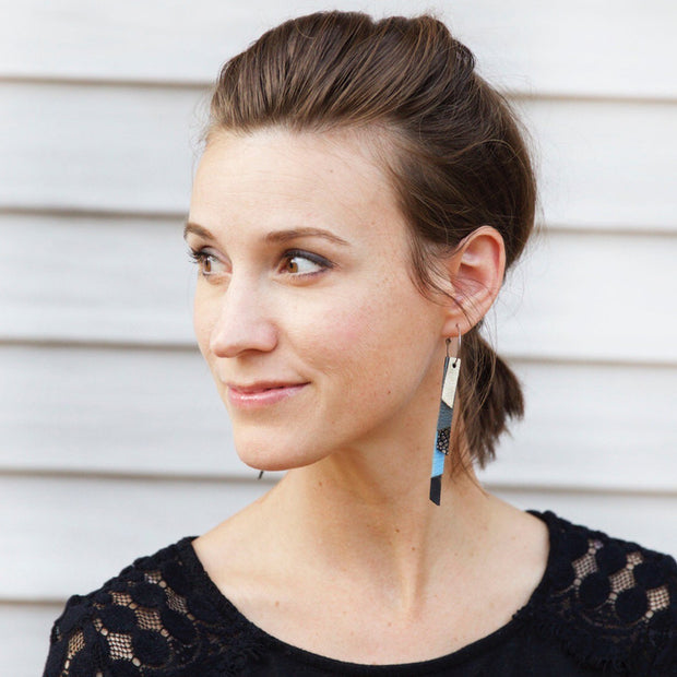 AUDREY - Leather Earrings  || METALLIC GOLD DRIPS ON BLACK, SHIMMER ROSE GOLD, WHITE WITH BLACK POLKA DOTS, SHIMMER BLACK, IVORY STINGRAY