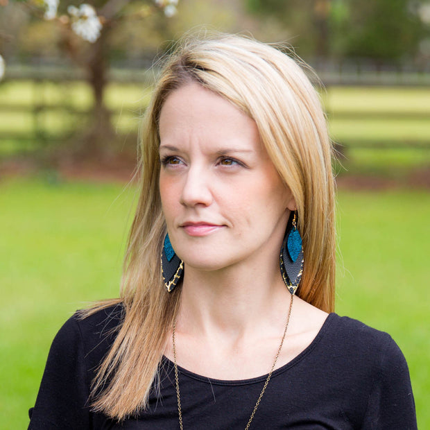 DOROTHY - Leather Earrings  ||  <BR> PASTEL CHEETAH, <BR> MINT GREEN PALMS, <BR> BLACK & WHITE STRIPES