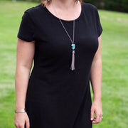 TASSEL NECKLACE - TIFFANIE      ||  TEAL TASSEL WITH DECORATIVE BEAD