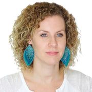 GINGER - Leather Earrings  ||  <BR>  CHRISTMAS PRINT (FAUX LEATHER),  <BR> LIGHT BLUE BRAIDED, <BR> MATTE WHITE