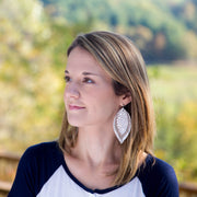 GINGER - Leather Earrings  ||  <BR> AUTUMN FLORAL,  <BR> DIJON MUSTARD BRAID, <BR> MATTE *NAVY BLUE