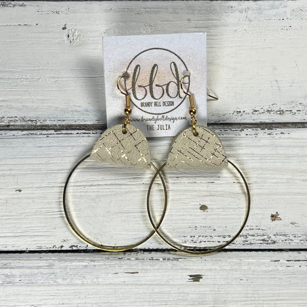 JULIA - Leather Earrings OR Necklace  ||  ROSE GOLD HATCHING (* 3 options available)