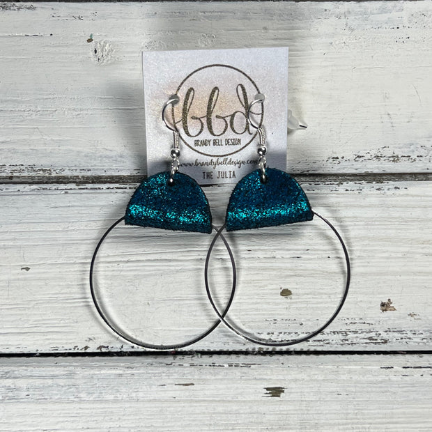 JULIA - Leather Earrings OR Necklace ||  SHIMMER TEAL (* 3 options available)
