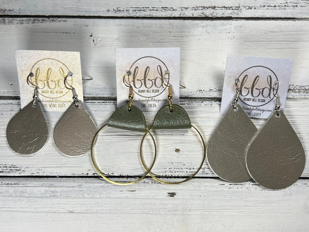 JULIA - Leather Earrings OR Necklace  || PEARLIZED OLIVE GREEN (* 3 options available)