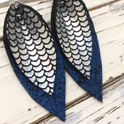 ALLIE -  Leather Earrings  || METALLIC MERMAID SILVER & METALLIC SHIMMER BLUE