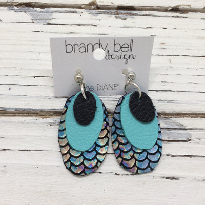 DIANE - Leather Earrings  ||    MATTE BLACK, ROBINS EGG BLUE, METALLIC MERMAID IN ANTIQUE BLUE/GREEN/PINK