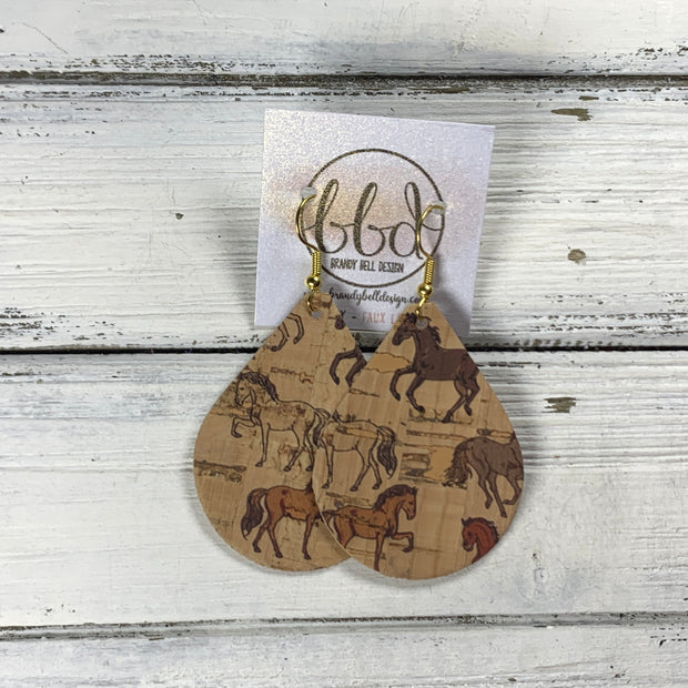 ZOEY (3 sizes available!) -  Leather Earrings  ||  HORSES ON FAUX CORK (FAUX LEATHER)