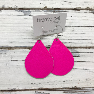 ZOEY (3 sizes available!) - Leather Earrings  ||  NEON MATTE PINK