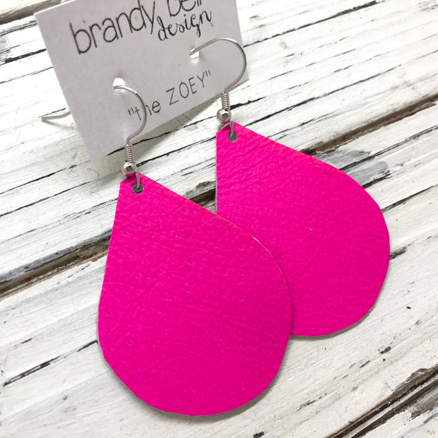 ZOEY (3 sizes available!) - Leather Earrings  ||  NEON MATTE PINK