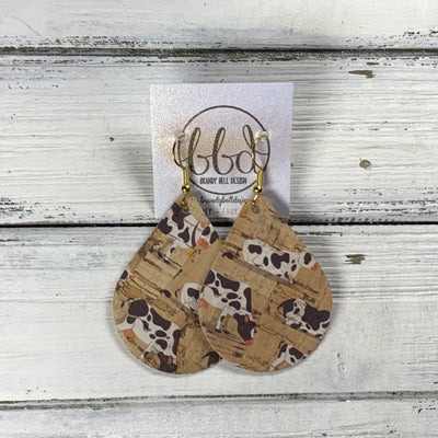 ZOEY (3 sizes available!) -  Leather Earrings  ||  COWS ON FAUX CORK (FAUX LEATHER)