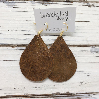 ZOEY (3 sizes available!) - Leather Earrings  ||  PEARLIZED BROWN WITH GOLD ACCENTS
