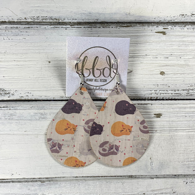ZOEY (3 sizes available!) -  Leather Earrings  ||  SLEEPING CATS ON FAUX CORK (FAUX LEATHER)