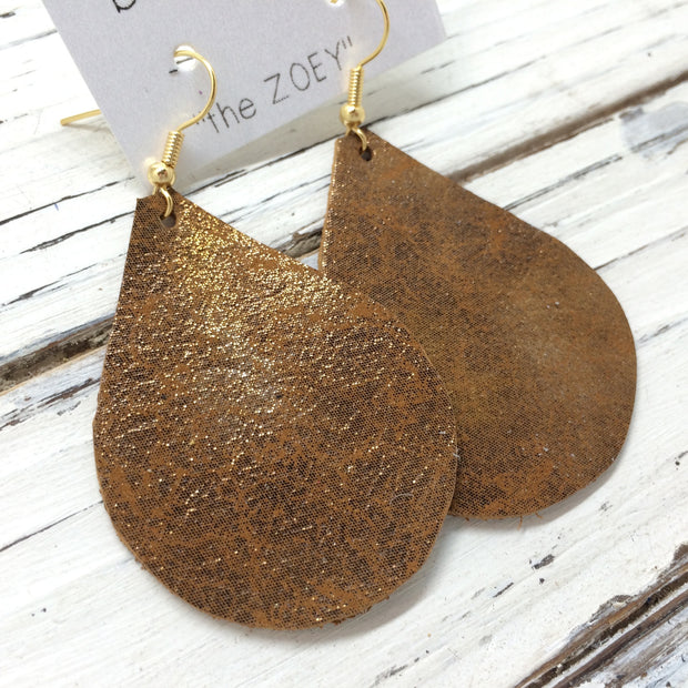 ZOEY (3 sizes available!) - Leather Earrings  ||  PEARLIZED BROWN WITH GOLD ACCENTS