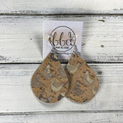 ZOEY (3 sizes available!) -  Leather Earrings  ||  CHICKENS/HENS ON FAUX CORK (FAUX LEATHER)
