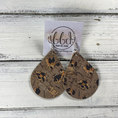 ZOEY (3 sizes available!) -  Leather Earrings  ||  PLAYFUL PUPPY ON FAUX CORK (FAUX LEATHER)